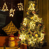 Popxstar Christmas Lights LED Snowflake Santa Elk Hanging Lights Christmas Home Window Decoration Lamp For Xmas Ornaments New Year Gifts