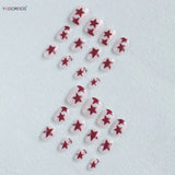 Popxstar  Simple Y2K Press on Nails Nude Color Short Square Head Fake Nails Red Five-pointed Star Designed Women Girls Charms Manicure