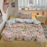 Popxstar  100% Cotton Bedding Set Cartoon Cute Animals Duvet Cover Set Bed Linen Flat Sheets Set 2 Pillowcases Single Double Queen Size