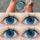 1 Pair New Pink Color Contact Lenses with Diopters 0~-8.00 Degree Blue Pupils Lens Beauty Makeup Soft Korean Lenses