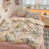 Popxstar  100% Cotton Bedding Set Cartoon Cute Animals Duvet Cover Set Bed Linen Flat Sheets Set 2 Pillowcases Single Double Queen Size