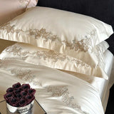 Popxstar  Elegant Flowers Embroidery Luxury Bedding Set Queen King 100S Egyptian Cotton Home Textile Bed Sheet Pillowcase Quilt Cover Set