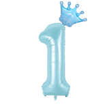 Popxstar  40inch Pastel Light Blue Pink Foil Number Balloon With Crown 1 2 3 4 5 6 Boy Girl Birthday Party Baby Shower Wedding Decoration