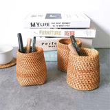 Popxstar  High Quality Hand-made Rattan Storage Box Pen Container Makeup Brush Storage Box Tea Ceremony Accessories storage baskets