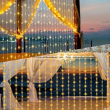Popxstar Solar Curtain Lights LED Waterfall Light with 8 Modes Fairy String Lights for Outdoor Christmas Party Holiday Wedding Decoration