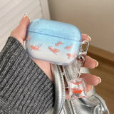 Popxstar  sea blue goldfish pattern silicone wave earphone case for airpods 1 2 3 4 pro pro 2 protection cover lovely  koi fish pendant