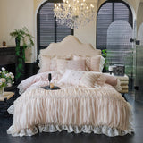 Popxstar  100% Tencel Bedding Set 60s Lace Flat Sheet Set With Pillowcase Queen King Double Size Bare Sleeping Skin-Friendly Bed Linen Set