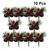 Popxstar 10PCS Artificial Flower Red Christmas Berry Pine Cone Holly Branches Decoration for Home Floral Decor Crafts