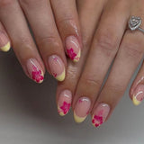 Popxstar  24pcs Colorful Flower Design Press on False Nails Sets Simple Gradient Design Nails Tips Datachable Mid-length Almond Fake Nail