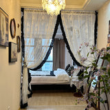 Cream French Vintage Lace Curtains for Balcony Living Room Sheer Semi Transparent Black White Ruffled Dressing Room Partition