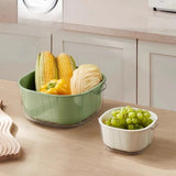 Popxstar ‌2-Tier Strainer Colander with Fruit Tray Dual-Purpose Kitchen Living Room Drain Basket Wash Vegetable Bowl Fruit Display Basket