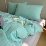 Popxstar  Nordic Bedding Set Pure Cotton Striped Duvet Cover Set Soft Flat Sheet Single Queen Size Double Bed Sheet Set For Bedroom Decor