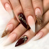 Popxstar 24pcs Pink French Stilettos Fake Nails Starlight Design False Nail Almond Full Cover Press on Nails Simple Datachable Finished