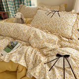 4Pcs Bedding Set Euro Princess Bedding Duvet Cover Cotton 100% Lace Bow Bed Linen With Ruffles Double Bed Lace Pillowcase