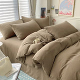Popxstar Cotton Bed Linen Solid Bedding Set with Sheet Duvet Cover Pillowcases Single Couple Bedsheet King Queen Double Twin Size