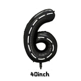 Popxstar  40inch Race Car Birthday Balloons Large Black Number 1 2 3 4 5 6 7 8 9 Foil Balloon for Kids Birthday Race Car Party Decor Suppl