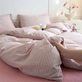 Popxstar  Luxury Cotton Stripe 3-Piece Duvet Cover Set (1 Duvet Cover + 2 Pillowcases),Yarn-Dyed,Soft Bedding Set, Multiple Sizes