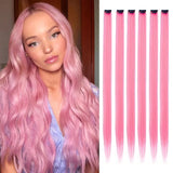 Popxstar Clip in Hair Extensions Colored Party Highlights 22 inches 6pcs/pack Multi-colors Straight Hair Synthetic Hairpieces Royal Blue