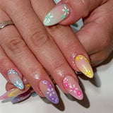 Popxstar  24pcs Colorful Flower Design Press on False Nails Sets Simple Gradient Design Nails Tips Datachable Mid-length Almond Fake Nail