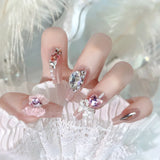 Popxstar Blush Pink False Nails Bowknot Diamond Pearl 3D Design Press on Nail Tips with Harmless Smooth Edge Nails Woman DIY Fake Nails