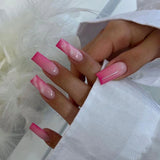 Popxstar 24Pcs Short Ballet False Nails with Bow Design White French Press on Nails Wearable Square Head Full Cover Fake Nail Manicure