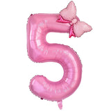 Popxstar  1Pc Large 40inch Number Pink Foil Balloon With Bow 1 2 3 4 5 6 7 8 9 For Kid Boys Girls Birthday Party Baby Shower Decorations