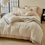 Popxstar  Large Tassel Style Bedding Set High Quality Skin Friendly Fabric Bed Sheet/Fitted Sheet Pillowcases Queen King Size Bed Set 4Pcs