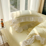 Chic Ruffle Lace Duvet Cover Set for Girl Yellow Princess Comforter Cover 3 Piece Bedding with Zipper Closure Soft Bedroom Decor