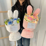 Popxstar  1PC Cotton Rope Artificial Roses Bouquet Handmade Rabbit Ear Knitted Plush Flower Bundle Valentine Mothers' Day Birthday Gifts