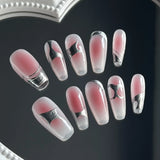 Popxstar  10Pcs Black Handmade Press on Nails Flower Ballet Wearable Rhinestone False Nails Decoration Chinese Manicure Fake Nails Tips