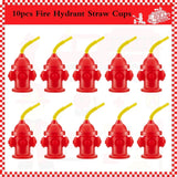 Popxstar  2/4/6/8/10pcs Novelty Fire Hydrant Straw Cups with Lid Fireman Birthday Party Favors Boys Firefighter Party Water Cups Supplies