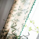 Popxstar Boho Curtains with Tassel Green Semi-Blackout Cotton Linen Farmhouse Curtain Floral Curtain for Living Room Bedroom, 1 Panel