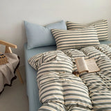Plaid printing skin-friendly and comfortable double-layer yarn small fresh printing four-piece set, dormitory