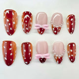 Popxstar  Red/Pink Almond Fake Nails 24Pcs Full Cover Acrylic Press On Nails with Polka Dot Designers Cool Girls Charm Manicure Nails Art