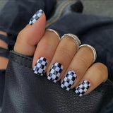 Popxstar  24Pcs French Fake Nail with Pink Bow Short Strawberry Pattern Press on Nails Full Cover False Nails Wearable Square Nail Tips