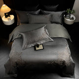 Popxstar  4Pcs European Luxury Brocade Silk Cotton Embroidery Bedding Set Soft Silky Duvet Cover Set With Quilted Bedspread Pillowcases