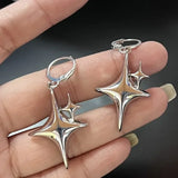 Popxstar Simple Silver Color Star Earrings for Women Girls Opal Stone Heart Hoop Earrings Punk Y2K Cute Daily Wear Jewelry Party Gifts