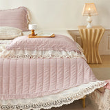 Popxstar  Natural Cotton Linen French Lace Soft Comfortable Quilted Bedspread, Bed Cover, Mattress Topper, Bed Sheet, Pillowcases 3Pcs