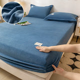 Popxstar Soft Plush Warm Mattress Cover Winter Velvet Material Fitted Sheet Thickened Warm Bed Cover Mattress Protector Multiple Sizes