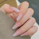 Popxstar 24Pcs Gradient Color Artifical Press On Nails With Glue Long Coffin Fake Nails Lovely Girls Nail Art Ballerina False Nails Tips