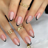 Popxstar 24Pcs Cat's Eye Design Fake Nail with Glue Short French False Nails Simple Oval Press on Nails Wearable Full Cover Nail Tips