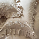 Popxstar  Flowers Embroidery Ruffles Purple Luxury Bedding Set 1000TC Egyptian Cotton Duvet Cover Flat/Fitted Bed Sheet Pillowcases 4Pcs