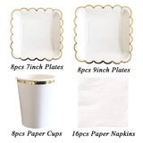 Popxstar White Disposable Tableware Set Party Gold Paper Plate Wedding Necessitie Birthday Party Baby Shower Decorations Wedding Supplies