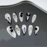 Popxstar 10Pcs Pink Almond Handmade Press on Nails Bow Fake Nails with Rhinestone Decoration Wearable Stick-on Nails False Nail 네일팁