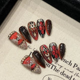 Popxstar 10Pcs Pink Almond Handmade Press on Nails Bow Fake Nails with Rhinestone Decoration Wearable Stick-on Nails False Nail 네일팁