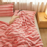 Thickened Faux Rabbit Fur Throw Blanket Cozy Plush Fuffy Bubble Blanket for Living Room Bedroom Home Decor Luxury Sofa Cover