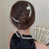 Popxstar Woman Silver Metal Big Pearl Half-moon Hairpin Simplicity Hairclips Lady Retro U Shape Hairpin Ladies Hair Accessories Headwear