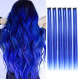 Popxstar 6pcs/pack Clip in Hair Extensions Colored Party Highlights for Girls 22 inches Multi-colors Straight Hair Synthetic Hairpieces