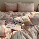 Popxstar  Nordic Bedding Set Pure Cotton Striped Duvet Cover Set Soft Flat Sheet Single Queen Size Double Bed Sheet Set For Bedroom Decor