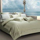 Popxstar  1400TC Egyptian Cotton Silky Luxury Wide Edge Embroidery Grey Bedding Set Duvet Cover Bed Sheet/Fitted Sheet Pillowcases 4Pcs